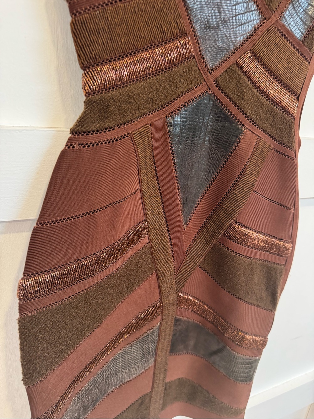 Hervé Léger Fall 2009 Runway Leather Bandage Dress Cocoa XXS 👗 HL - Picture 14 of 17